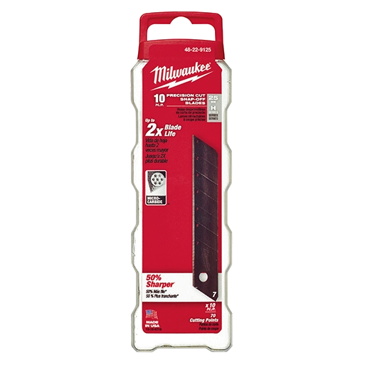 MILWAUKEE 48229125 - Hojas - REPUESTO DE HOJAS DE CUCHILLAS SEPARABLE DE 25MM SERIE H DE PRECISIÓN PARA CUTER - PACK X 10 UNIDADES