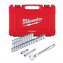 MILWAUKEE 48-22-9510 - Juegos de Herramientas - CAJA DE 28 PIEZAS DE DE CRIQUE Y BOCALLAVES METRICAS (CORTAS Y LARGAS) CON LADOS FOUR FLAT - ENCASTRE 1/2 PULGADA