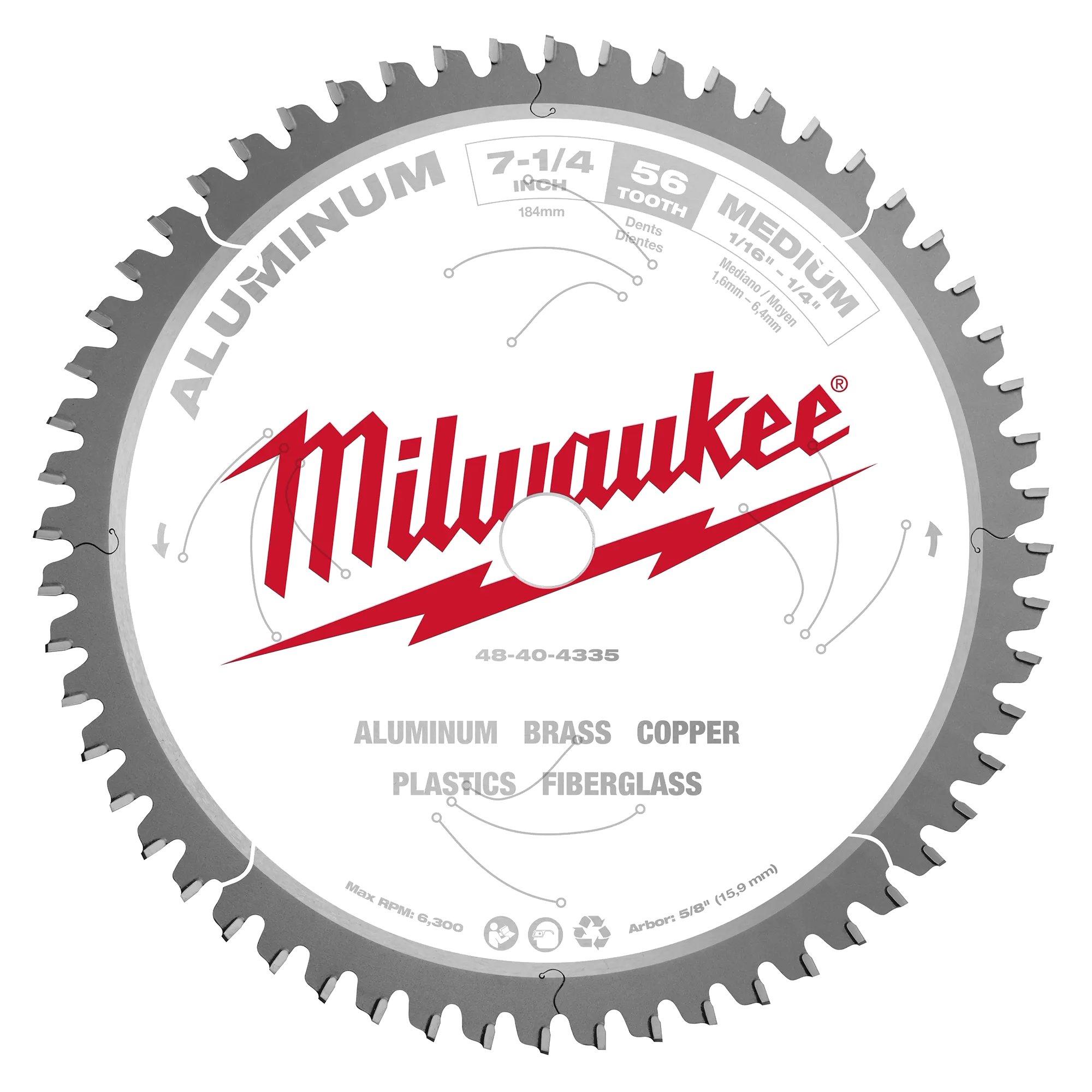 MILWAUKEE 48404335 - Hojas - "PARA SIERRA CIRCULAR - 7 1/4"" (184MM) - 56 DIENTES DE ANGULO NEGATIVO - PARA ALUMINIO (Accesorios)"