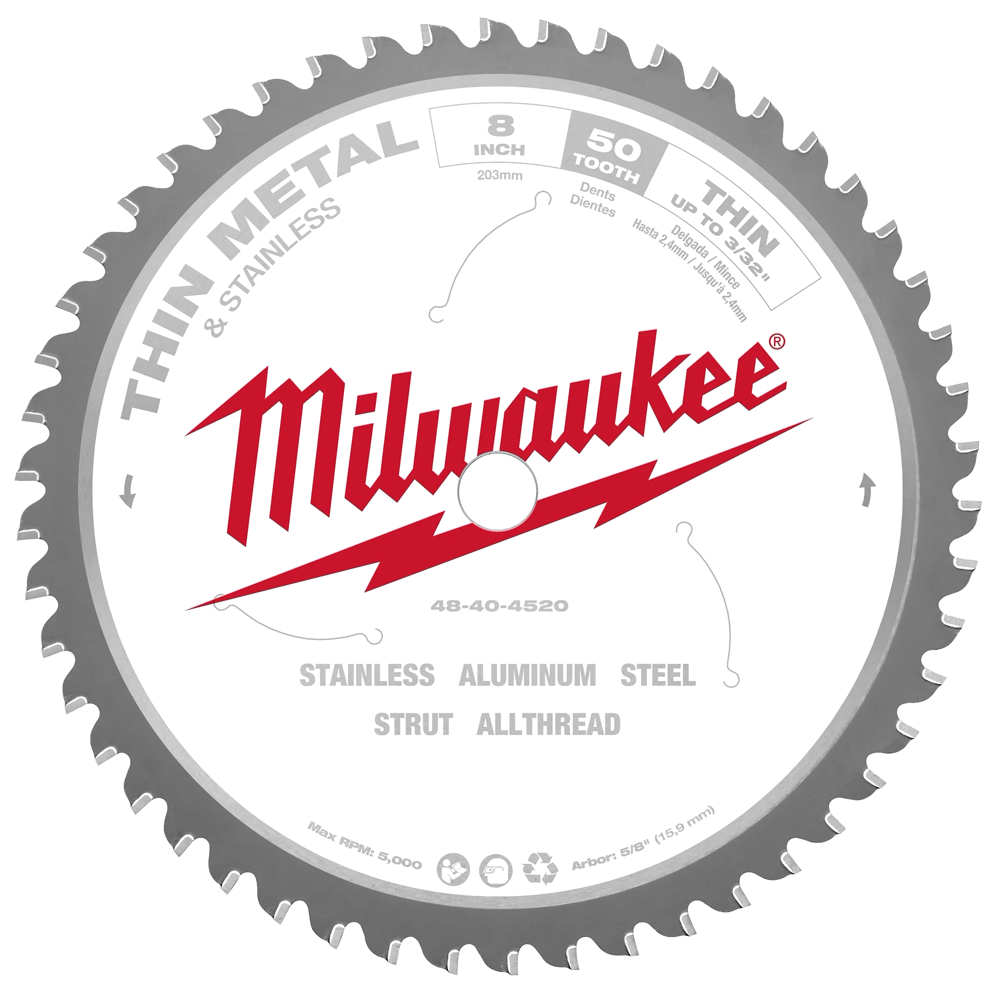 MILWAUKEE 48404520 - Hojas - DE SIERRA 8 PULG (203 MM) 50 DIENTES - PARA METALES FINOS (Accesorios)