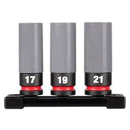 MILWAUKEE 49667830 - Bocallaves - JUEGO DE 3 TUBOS DE IMPACTO LARGOS PARA RUEDAS CON TUERCAS DE SEGURIDAD - METRICOS DE 17, 19 Y 21 MM - SHOCKWAVE IMPACT DUTY ENCASTRE 1/2 PULGADA (ACCESORIOS)