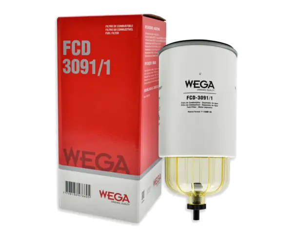 WEGA FCD-3091/1 - MERCEDES BENZ Serie 19t / Serie 26t 2004 → IVECO Euro Trakker / Stralis / Euro CArgo 2006 → Filtro tipo Racor R90-30MB (CON VASO Y PURGADOR - PAPEL DE COMBUSTIBLE DE SERVICIO PESADO 27 LTS/M² X SEG - PORO 45µ)